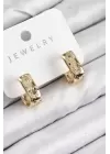 Pirinç Zirkon Taşlı Ay Desenli Model Gold Renk Kadın Küpe