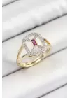Pirinç Zirkon Taşlı Baget Model Gold Renk Kadın Yüzük