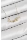 Pirinç Zirkon Taşlı Balık Kılçığı Model Gold Renk Kadın Kolye