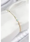 Pirinç Zirkon Taşlı Boncuk Model Ezme Zincir Gold Renk Kadın Bileklik