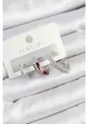 Pirinç Zirkon Taşlı Bordo Pembe Halka Model Gümüş Renk 3lü Çift Kadın Küpe Set