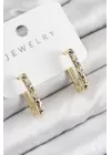 Pirinç Zirkon Taşlı Çiçek Desenli Model Gold Renk Kadın Küpe