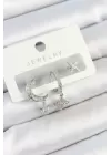 Pirinç Zirkon Taşlı Çiçek Ve Ay Model Gümüş Renk 3lü Çift Kadın Küpe Set