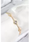 Pirinç Zirkon Taşlı Daire Model Gold Renk Asansörlü Kadın Bileklik
