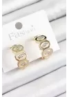 Pirinç Zirkon Taşlı Damla Figürlü Halka Model Gold Renk Kadın Küpe