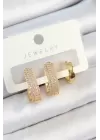 Pirinç Zirkon Taşlı Damla Model Gold Renk 3lü Çift Kadın Küpe Set