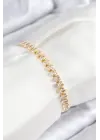 Pirinç Zirkon Taşlı Damla Model Gold Renk Asansörlü Kadın Bileklik