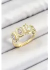 Pirinç Zirkon Taşlı Damla Model Gold Renk Kadın Yüzük