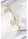 Pirinç Zirkon Taşlı Deniz Kabuğu Model Gold Renk Kadın Bileklik