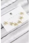 Pirinç Zirkon Taşlı Deniz Yıldızı Model Gold Renk 925 Ayar Gümüş Çivi Kadın Küpe Set