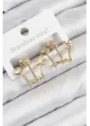 Pirinç Zirkon Taşlı Deniz Yıldızı ve İstiridye Model Gold Renk Kadın Küpe
