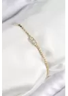 Pirinç Zirkon Taşlı Dikdörtgen Model Ezme Zincir Gold Renk Kadın Bileklik