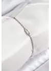 Pirinç Zirkon Taşlı Dikdörtgen Model Ezme Zincir Gümüş Renk Kadın Bileklik