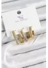 Pirinç Zİrkon Taşlı Dikdörtgen Model Gold Renk 3lü Kadın Küpe