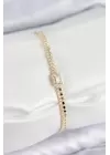 Pirinç Zirkon Taşlı Ezme Zincirli Baget Model Gold Renk Kadın Bilekilk