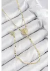 Pirinç Zirkon Taşlı Ezme Zincirli Madalyon Model Gold Renk Y Kolye