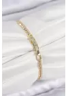 Pirinç Zirkon Taşlı Ezme Zincirli Sıralı Model Gold Renk Kadın Bilekilk