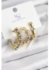 Pirinç Zİrkon Taşlı Halka Model Gold Renk 3lü Kadın Küpe