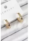 Pirinç Zirkon Taşlı Halka Model Gold Renk Kadın Küpe