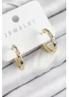 Pirinç Zirkon Taşlı Halka Model Gold Renk Kadın Küpe