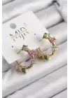 Pirinç Zirkon Taşlı Halka Model Gold Renk Kadın Küpe