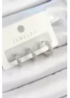 Pirinç Zirkon Taşlı Halka Model Gümüş Renk 3lü Çift Kadın Küpe Set