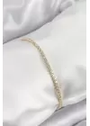 Pirinç Zirkon Taşlı İnce Su Yolu Model Gold Renk Kadın Bileklik