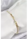 Pirinç Zirkon Taşlı İnce Su Yolu Model Gold Renk Kadın Bileklik