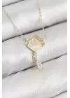 Pirinç Zirkon Taşlı İstiridye Model Gold Renk Kadın Kolye