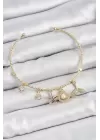 Pirinç Zirkon Taşlı İstiridye Ve Deniz Yıldızı Model Gold Renk Charm Bileklik