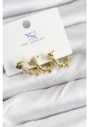 Pirinç Zİrkon Taşlı Kalp Model Gold Renk 3lü Kadın Küpe
