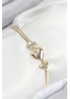 Pirinç Zirkon Taşlı Kalp Model Gold Renk Kadın Bileklik