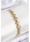 Pirinç Zirkon Taşlı Kalp Model Gold Renk Kadın Bileklik