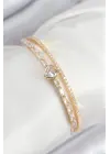 Pirinç Zirkon Taşlı Kalp Model Gold Renk Kadın Bileklik