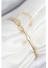 Pirinç Zirkon Taşlı Kalp Model Gold Renk Kadın Bileklik