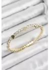 Pirinç Zirkon Taşlı Kalp Model Gold Renk Yaylı Kadın Bileklik