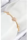 Pirinç Zirkon Taşlı Kar Tanesi Model Gold Renk Asansörlü Kadın Bileklik