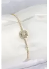 Pirinç Zirkon Taşlı Kare Model Gold Renk Kadın Bilekilk