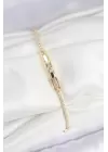 Pirinç Zirkon Taşlı Kare Model Gold Renk Kadın Bilekilk