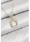 Pirinç Zirkon Taşlı Kare Model Gold Renk Kadın Kolye