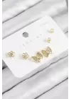 Pirinç Zirkon Taşlı Kelebek Model Gold Renk 925 Ayar Gümüş Çivi Kadın Küpe Set