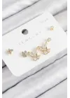 Pirinç Zirkon Taşlı Kelebek Model Gold Renk 925 Ayar Gümüş Çivi Kadın Küpe Set