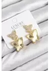 Pirinç Zirkon Taşlı Kelebek Model Gold Renk Kadın Küpe