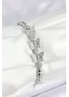Pirinç Zirkon Taşlı Kelebek Model Gümüş Renk Kadın Bileklik