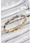 Pirinç Zirkon Taşlı Kemik Model Gold Renk Vip Kadın Bileklik