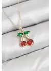 Pirinç Zirkon Taşlı Kiraz Model Gold Renk Kadın Kolye