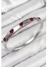 Pirinç Zirkon Taşlı Kırmızı Kalp Model Gümüş Renk Kadın Kelepçe