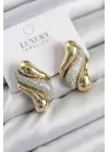 Pirinç Zirkon Taşlı Kıvrım Model Gold Renk Kadın Küpe
