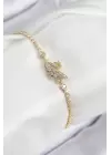 Pirinç Zirkon Taşlı Kuğu Model Gold Renk Kadın Bileklik