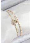 Pirinç Zirkon Taşlı Kuğu Model Gold Renk Kadın Bileklik